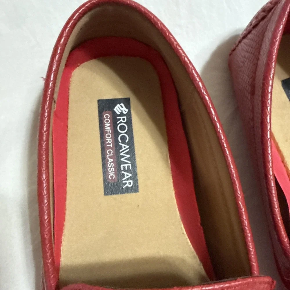 Rocawear Men's Red Faux Python Skin Driving Loafers Gold Buckle Size 10